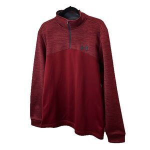 Under Armour Sweater Mens Size L Heather Quarter Zip Maroon Fleece Jacket Loose